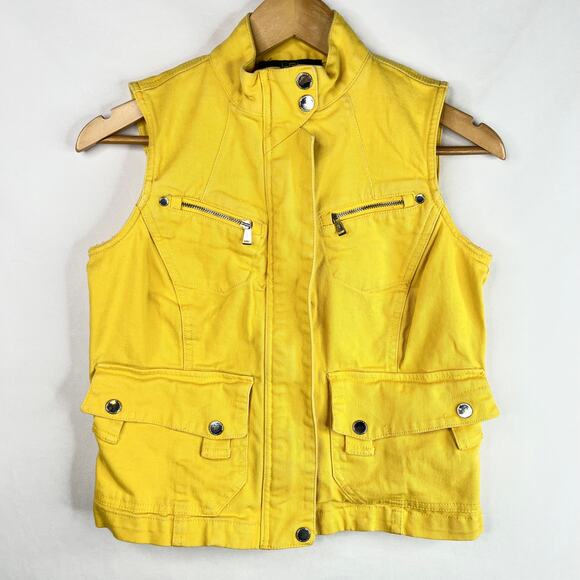 Vintage LRL Lauren Jeans Co Yellow Denim Utility Vest Small - Picture 1 of 7